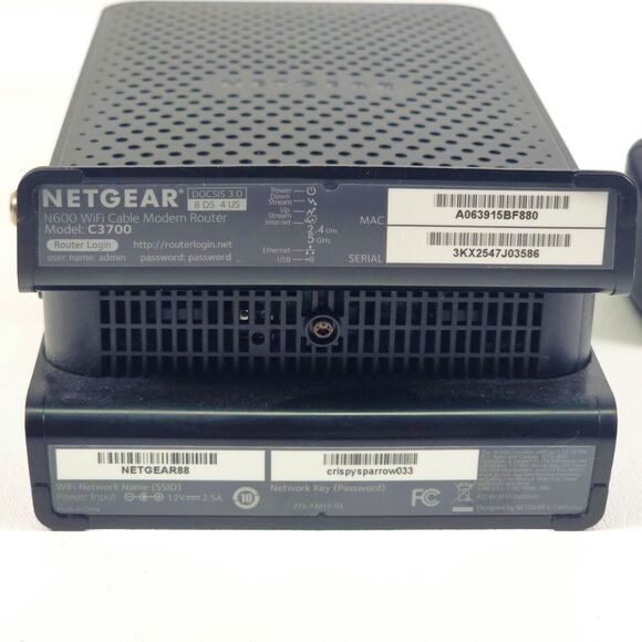 Netgear N600 C3700 DOCSIS 3.0 WiFi Cable Modem Router FULLY TESTED & FUNCTIONAL - Picture 6 of 7